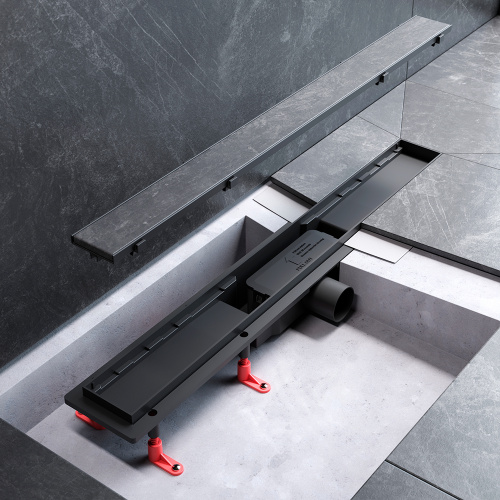 картинка W02SC-U11-070-04BM PrimeFlow Трап для душа линейный универс затвор Tile 70см цвет черн мат от магазина Сантехстрой