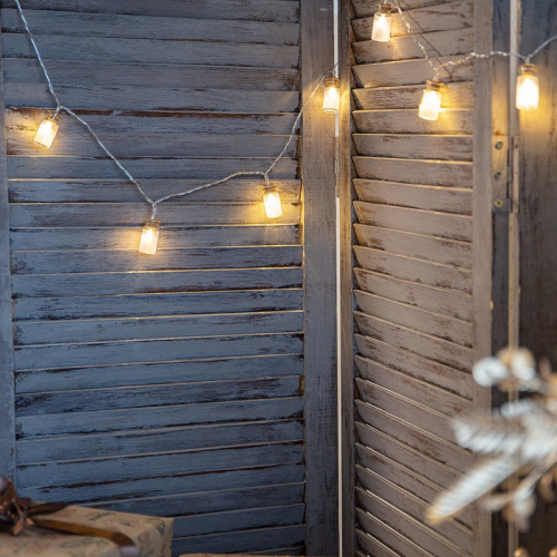 картинка Гирлянда светодиодная Баночки 1,5 м,  10 LED,  прозрачный ПВХ,  цвет свечения теплый белый,  2 х АА (батарейки не в комплекте) NEON-NIGHT от магазина Сантехстрой