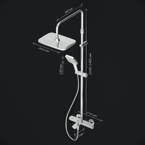 картинка F078F500 Func, душ. система: см-ль д/ванны/душа с ТМС, душ.штанга, верхн. душ квадр., ручн.душ, хром от магазина Сантехстрой