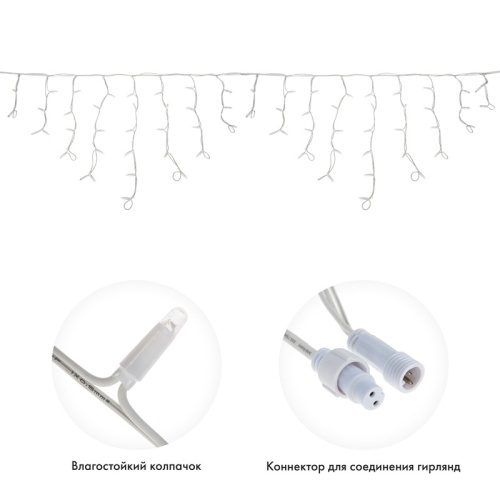 картинка Гирлянда светодиодная Бахрома (Айсикл),  4,0х0,6м,  128 LED СИНИЙ,  белый КАУЧУК 2,3мм,  IP67, эффект мерцания,  230В NEON-NIGHT (нужен шнур питания 315-001) от магазина Сантехстрой