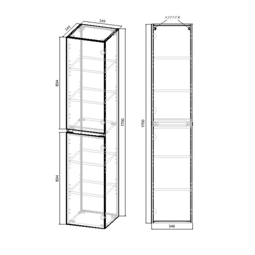 картинка Шкаф Fine VSC-2NF170GW подвесной, 1700*350*350, G.White от магазина Сантехстрой
