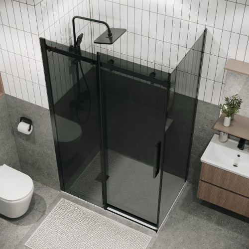 картинка Душевая перегородка 200.K33.04.80.21.10 Classic (80*195) черный матовый, стекло тонированное, 1 место от магазина Сантехстрой