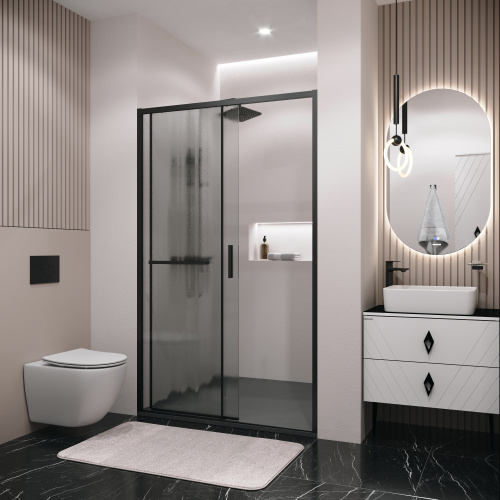 картинка Дверь в нишу 100.K33.05.120.21.02 Style (120*195) черный матовый, стекло шиншилла, 1 место от магазина Сантехстрой