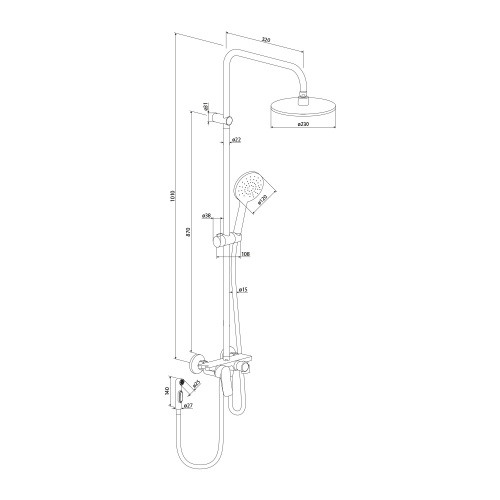 картинка 977770300 Jupiter, ДС с ванно-душевым смесителем-полкой и гиг.душем, черный от магазина Сантехстрой