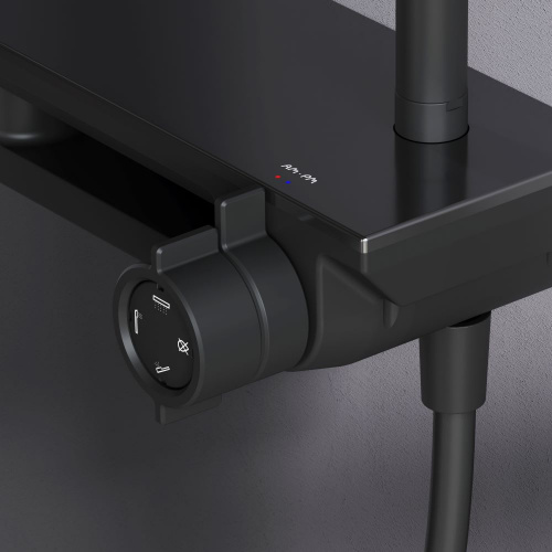 картинка F0790722 Gem, душ.система: см-ль-полка д/ванны/душа, душ.штанга, верхн. душ 220мм, ручн.душ, черн от магазина Сантехстрой