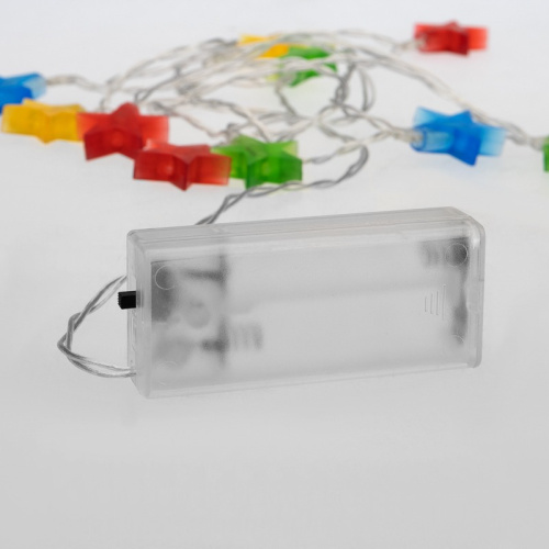 картинка Гирлянда светодиодная Звездочки 1,5 м,  10 LED,  прозрачный ПВХ,  цвет свечения мультиколор,  2 х АА (батарейки не в комплекте) NEON-NIGHT от магазина Сантехстрой