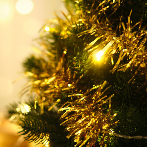 картинка Гирлянда светодиодная Мишура золотая 10 LED,  1,5 м,  прозрачный ПВХ,  теплое белое свечение,  2 х АА (батарейки не в комплекте) NEON-NIGHT от магазина Сантехстрой