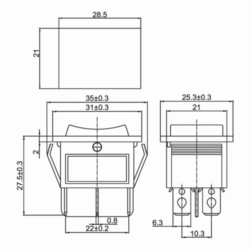 картинка Переключатель клавишный 250V 15А (6с) ON-OFF-ON синий с подсветкой и нейтралью (RWB-509, SC-767) REXANT от магазина Сантехстрой