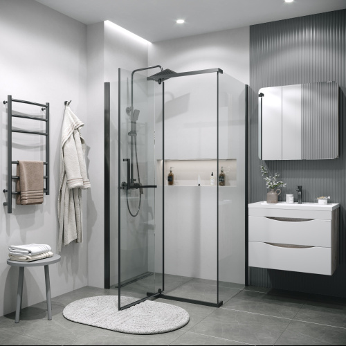 картинка Душевая перегородка 200.K33.03.80.42.00 Pragma (80*195) графит сатин, стекло прозрачное, 1 место от магазина Сантехстрой