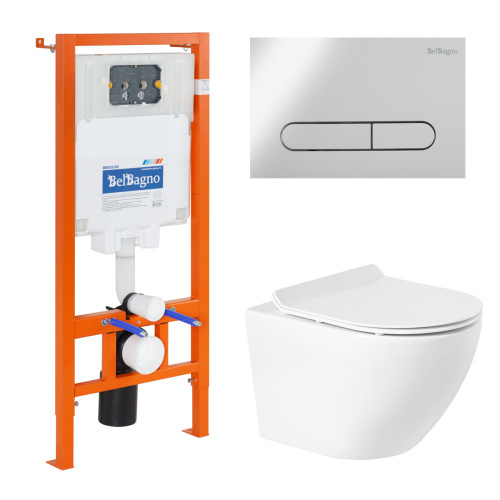 картинка Комплект 4 в 1 Унитаз подвесной BelBagno SFERA-R BB046CHR с сиденьем BB2111SC + Система инсталляции для унитазов BelBagno BB002-80 с кнопкой смыва BB0 от магазина Сантехстрой
