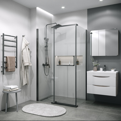 картинка Душевая перегородка 200.K33.03.80.42.00 Pragma (80*195) графит сатин, стекло прозрачное, 1 место от магазина Сантехстрой
