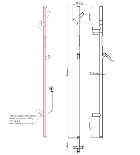 картинка Электрический полотенцесушитель стойка мини, 30W, нержавеющая сталь, медь от магазина Сантехстрой