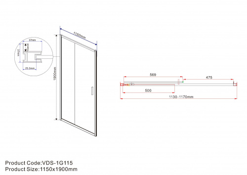 картинка Душевая дверь Garda VDS-1G115CLGM, 1150, вороненая сталь, стекло прозрачное от магазина Сантехстрой