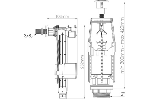 картинка Арматура для смывного бачка Nova с функцией старт-стоп, с клапаном боковой подачи воды, с пластиковой резьбой 1/2 4366 от магазина Сантехстрой