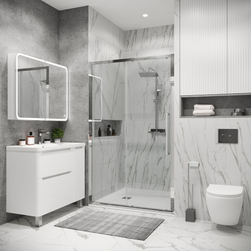 картинка Дверь в нишу 100.K33.02.130.10.00 Cosmo (130*195) хром, стекло прозрачное, 1 место от магазина Сантехстрой