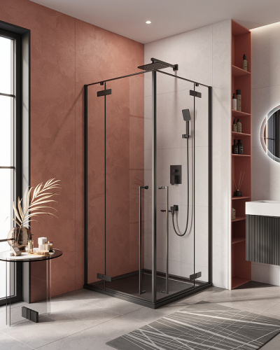 картинка Душевой уголок Cezares Liner 90x90 LINER-A-2-90-C-NERO профиль Черный матовый стекло прозрачное от магазина Сантехстрой