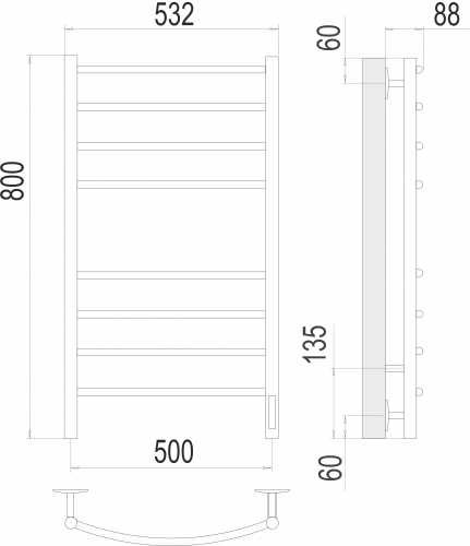 картинка Полотенцесушитель Terminus Классик П8 500х800 электро КС 9003 матовый от магазина Сантехстрой