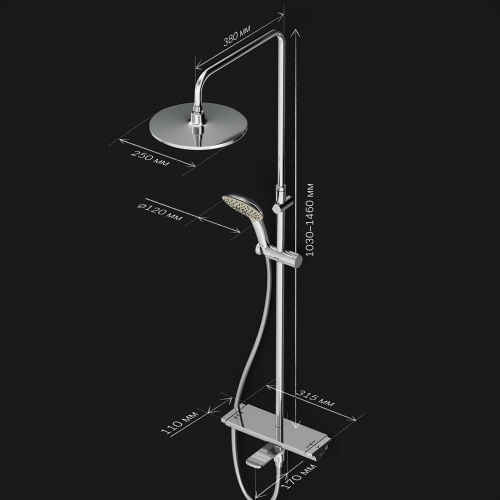 картинка F0770A500 Spirit V2.0 душ.система, набор: смеситель д/ванны/душа с термостатом, верхн. душ d 250 мм, от магазина Сантехстрой