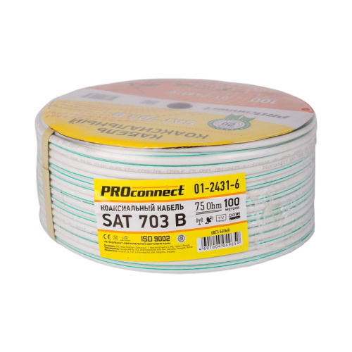 картинка Кабель коаксиальный SAT 703 B, Cu/Al/Cu,  64%,  75 Ом,  100 м, INDOOR,  белый,  PROconnect от магазина Сантехстрой