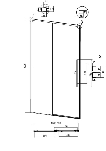 картинка Дверь в нишу 100.K33.01.110.42.00 Galaxy (110*195) графит сатин, стекло прозрачное, 1 место от магазина Сантехстрой