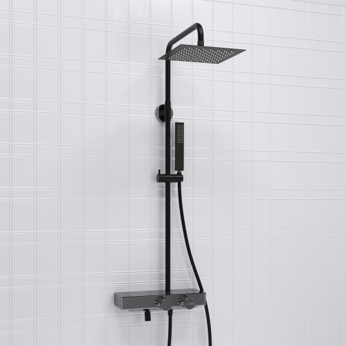 картинка Душевая система WasserKRAFT A114.255.218.CB Thermo с термостатом Черная матовая от магазина Сантехстрой
