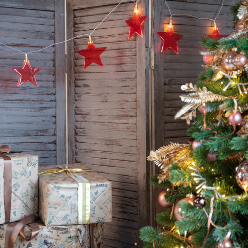 картинка Гирлянда светодиодная Звездопад красная 10 LED,  2,25 м,  прозрачный ПВХ,  теплый белый свет свечения,  2 х АА (батарейки не в комплекте) NEON-NIGHT от магазина Сантехстрой