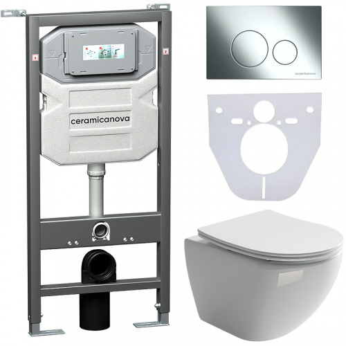 картинка Комплект унитаза с инсталляцией Ceramica Nova Metropol CN4002_1001CH_1000 с сиденьем Микролифт и клавишей смыва Хром глянцевый от магазина Сантехстрой
