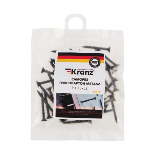 картинка Саморез гипсокартон-металл KRANZ 3.5х32, пакет (50 шт. /уп. ) от магазина Сантехстрой