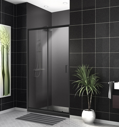 картинка Душевая дверь BelBagno Uno 130 UNO-195-BF-1-130-C-NERO профиль Черный матовый стекло прозрачное от магазина Сантехстрой