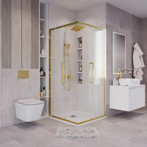 картинка Душ.ограждение 300.K33.02.8080.32.00 Cosmo (80*80*195) квадрат,раздвижн,золото сатин,стекло прозрач от магазина Сантехстрой