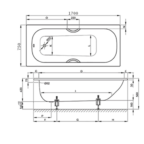 картинка BETTE Form 2020 Ванна с шумоизоляцией 170х75х42, с BetteGlasur ® Plus, белая от магазина Сантехстрой