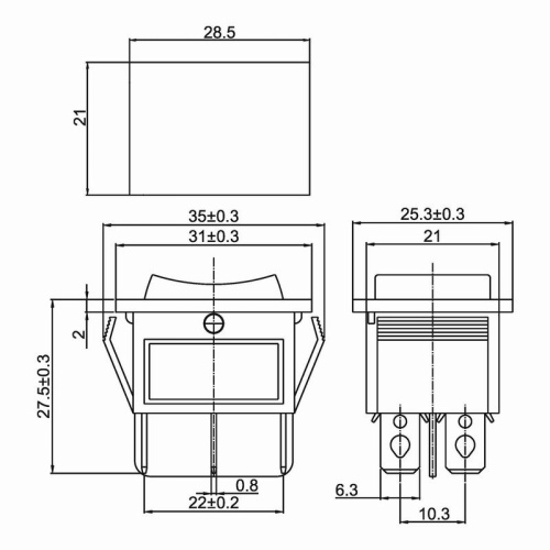 картинка Переключатель клавишный 250V 15А (6с) ON-OFF-ON синий с подсветкой и нейтралью (RWB-509, SC-767) REXANT от магазина Сантехстрой