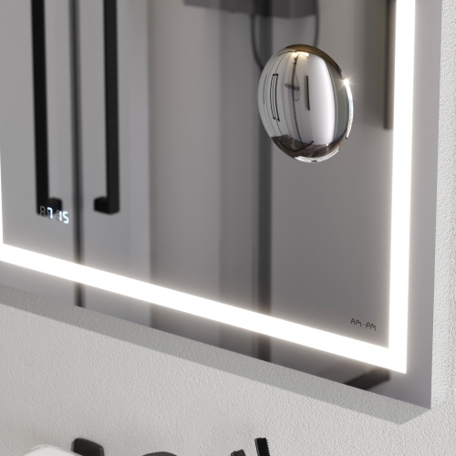 картинка M91AMOX0653WG Универсальное зеркало с контурной Led-подсветкой, часами и косметическим зеркалом 65 от магазина Сантехстрой