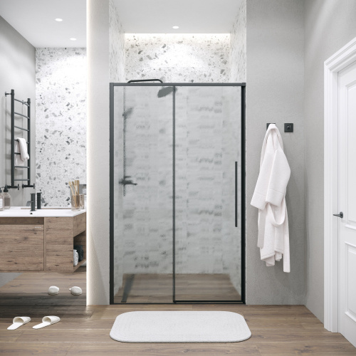 картинка Дверь в нишу 100.K33.01.120.21.02 Galaxy (120*195) черный матовый, стекло шиншилла, 1 место от магазина Сантехстрой