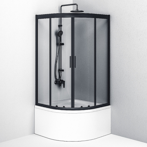 картинка W90G-401A090BT Душевое ограждение Gem Deep 1/4 Rond 90x90 стекло прозрачное, профиль черный матовый, от магазина Сантехстрой