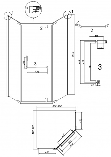 картинка Душ.ограждение 302.K33.03.9090.10.00 Pragma (90*90*195) трапеция,распашная,хром,стекло прозрачн,1ме от магазина Сантехстрой