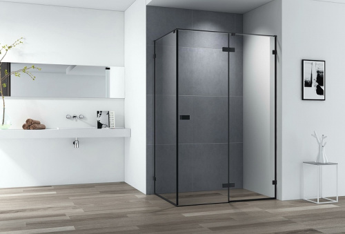 картинка Душевой уголок Cezares Bellagio 140x100 BELLAGIO-AH-1-140/100-C-NERO профиль Черный матовый стекло прозрачное от магазина Сантехстрой