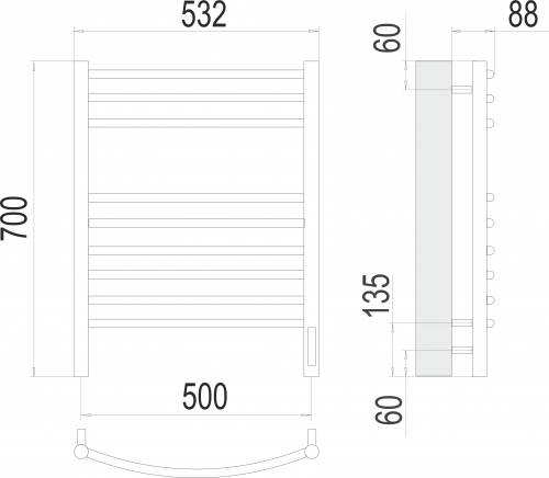картинка Полотенцесушитель Terminus Классик П9 500х700 электро от магазина Сантехстрой