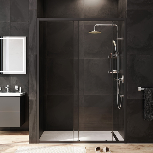 картинка W90G-140-1-195BT Gem Solo Дверь душевая 140х195, стекло прозрачное, профиль черный матовый от магазина Сантехстрой