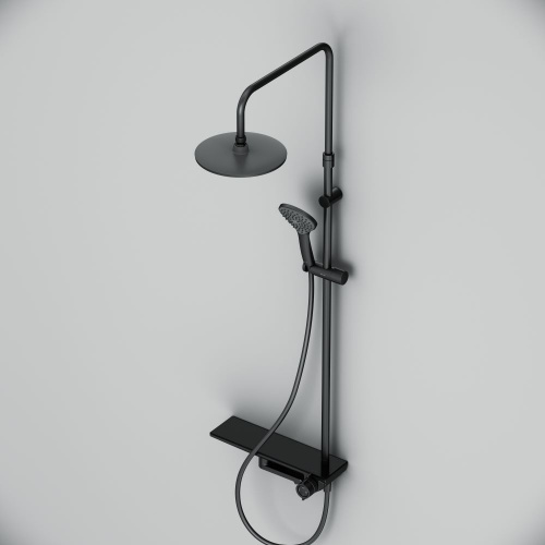 картинка F0790722 Gem, душ.система: см-ль-полка д/ванны/душа, душ.штанга, верхн. душ 220мм, ручн.душ, черн от магазина Сантехстрой
