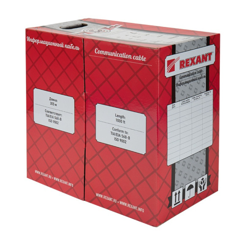 картинка Кабель витая пара F/UTP,  CAT 5e,  ZH нг(А)-HF,  4PR,  24AWG, INDOOR, SOLID,  оранжевый,  305 м,  REXANT от магазина Сантехстрой