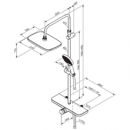 картинка 940730300 Merkur душевая система с ванно-душевым смесителем-полкой и прогрессивным картриджем, черны от магазина Сантехстрой