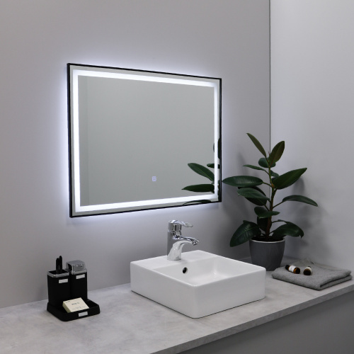 картинка Зеркало FIXSEN с подсветкой LED прямоугольное 90х70 см черное (FX-2090B) от магазина Сантехстрой
