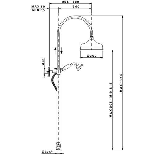 картинка Nicolazzi Doccia Душевая стойка с верхним душем Ø 20см, переключателем и ручным душем, цвет: бронза от магазина Сантехстрой
