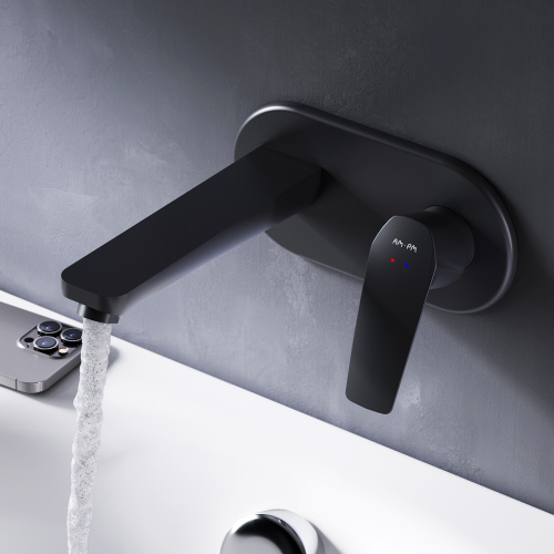 картинка F90A72222 Gem, смеситель д/умывальника, монтируемый в стену, чёрный, шт. от магазина Сантехстрой
