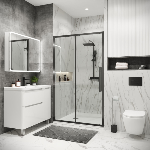 картинка Дверь в нишу 100.K33.02.130.42.00 Cosmo (130*195) графит сатин, стекло прозрачное, 1 место от магазина Сантехстрой