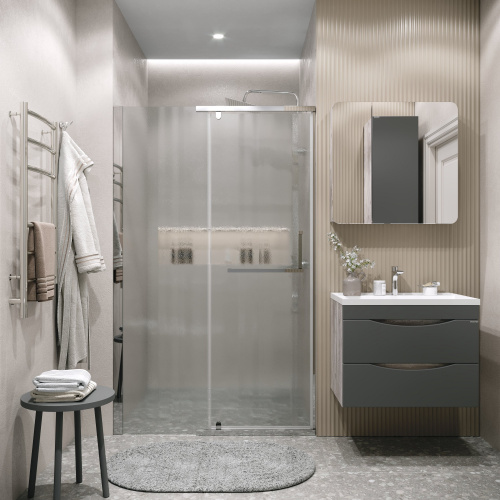 картинка Дверь в нишу 100.K33.03.100.10.02 Pragma (100*195) хром, стекло шиншилла, 1 место от магазина Сантехстрой