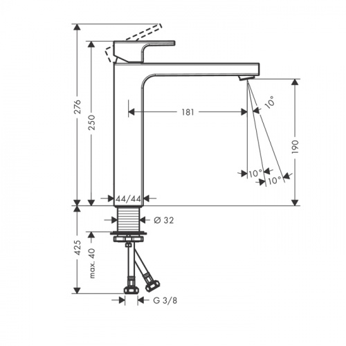 картинка HG Vernis Shape Смеситель для раковины 230, на 1 отв, без донного клапана, излив 169мм, h190мм, цвет: матовый черный от магазина Сантехстрой