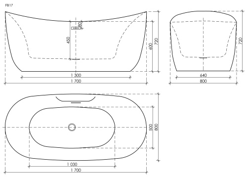 картинка FB17 Ванна акриловая отдельностоящая 1700*800*740мм бел. слив-перелив в комплекте, хром от магазина Сантехстрой