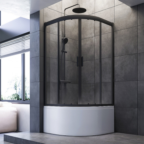 картинка W90G-401A090BT Душевое ограждение Gem Deep 1/4 Rond 90x90 стекло прозрачное, профиль черный матовый, от магазина Сантехстрой